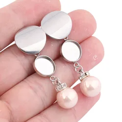 6pcs Stainless Steel Pearl Charm Earring Base Blanks studs Fit 12mm Cabochon Bezel Setting Trays Diy Jewelry Making Findings