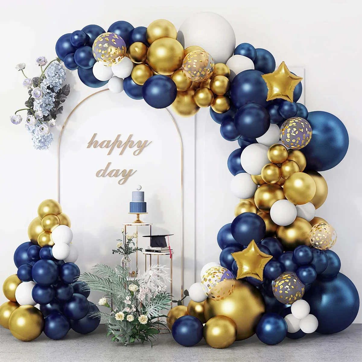 98Pcs Blue Gold Balloon Garland Arch KIt for Birthday Party Chain Globos Birthday Wedding Decor New Year, Christmas, Halloween