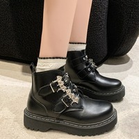 Women's Boots Chunky Hee Ladies Shoes Platform Bat Buckle Leather Booties Women Shoes Trend 2024 Sneakers Ankle Boots D451