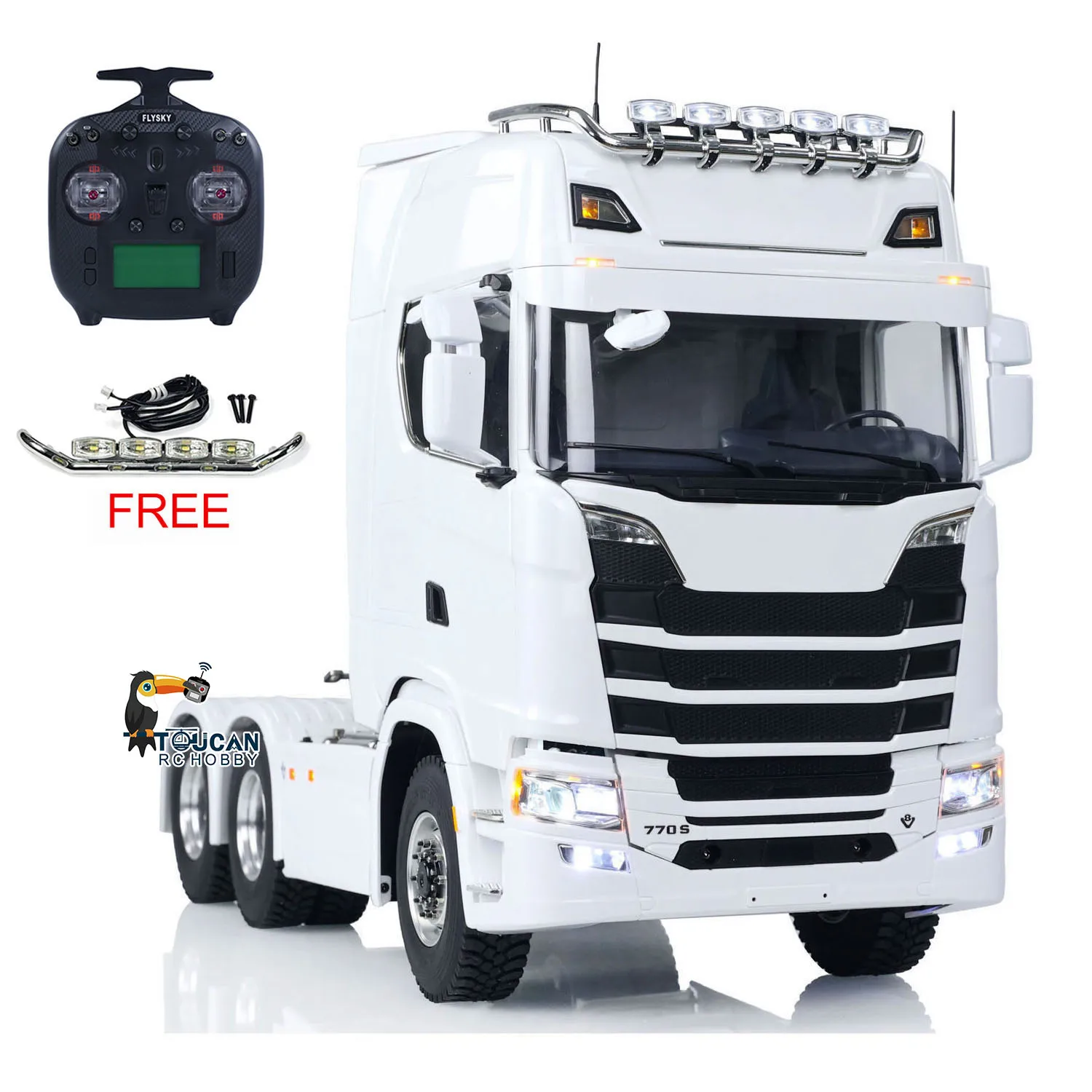 MD 770S 1/14 RC 트랙터 트레일러 6X6 타미야 트럭 (개폐식 도어, 라이트, 사운드 시스템, 리모컨 포함)