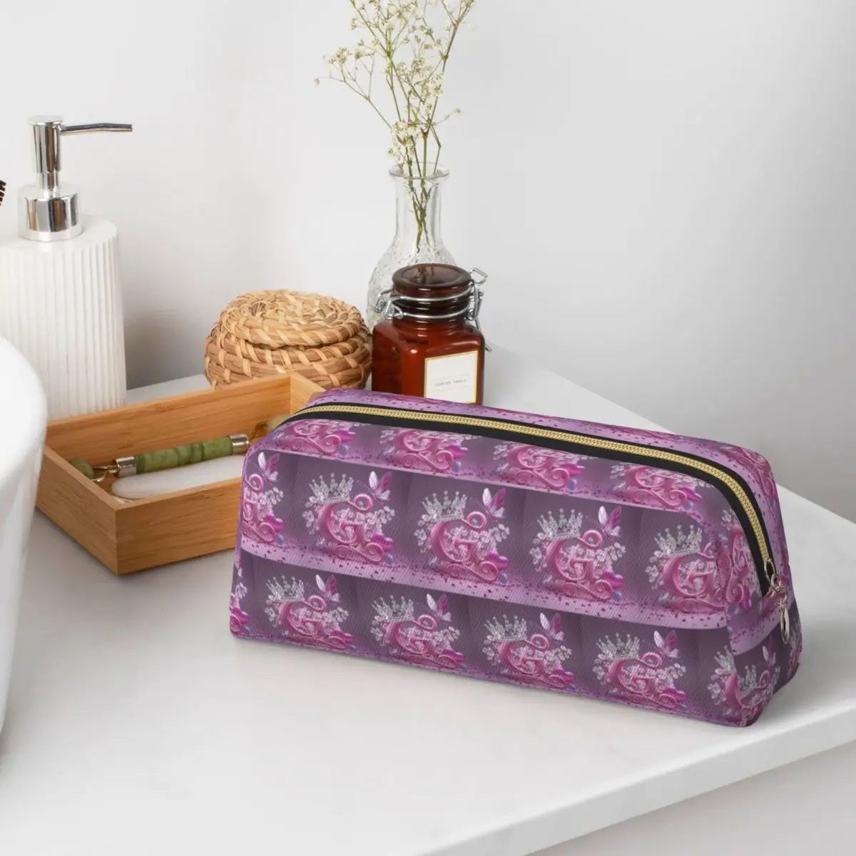One Letter A Crown Butterfly Flowers Printed 6 Pencil Cases for Students School Pen Box Pencil Bag Pencil Pouch Pen Holder
