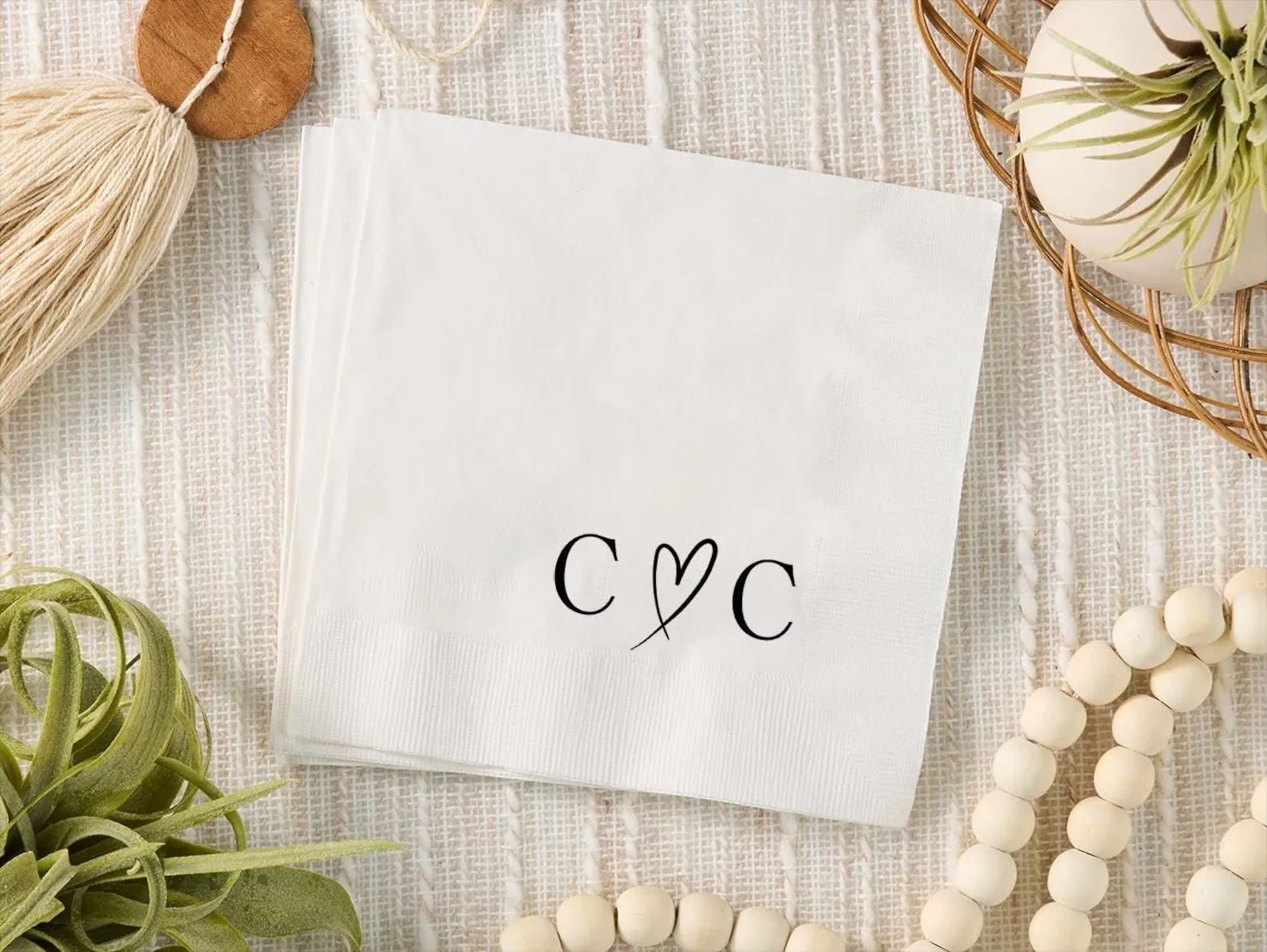 Personalized Bold Monogram Initials Wedding Napkin - Unique Napkins for Wedding, Monogram Napkins Cocktail Napkins | Simple Wedd