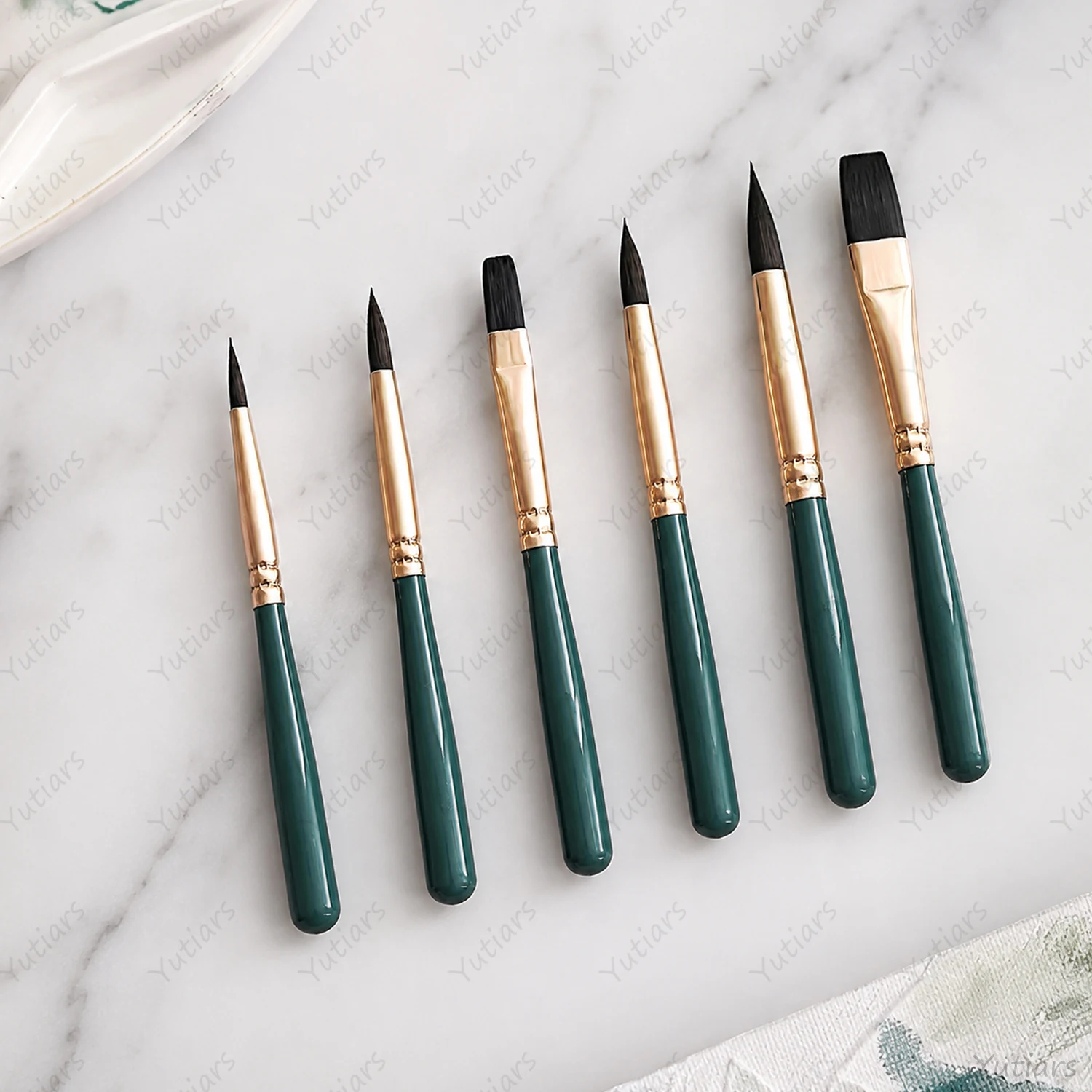6PCS Artist Paint Brush Set Fine Detail Brushes with Green Handle for Watercolor Acrylic Oil Painting Craft Artwork Supplies