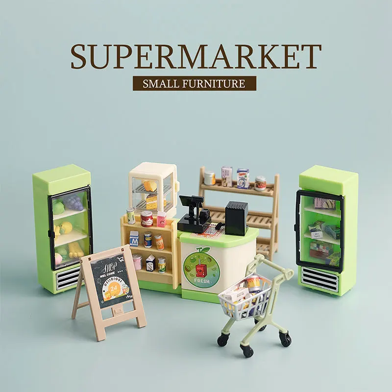 

DIY Miniature Scene Assembly Matching Model Mini Convenience Store Cash Register Shopping Cart Shelf Children's Play House Toys