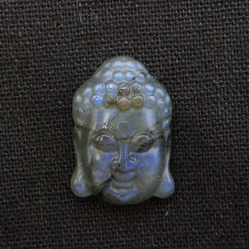 Natural Stone DIY Marking Carved Labradorite Buddha Head Pendant Gemstone Buddha Necklace Pendant DIY Religious 24x16x8m5.4g