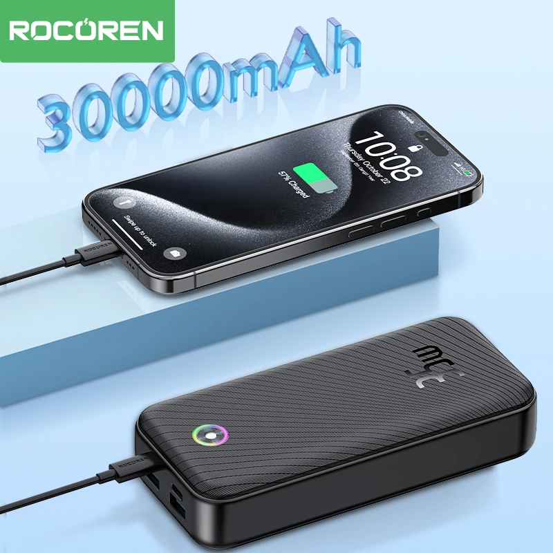 Rocoren 30000mah Palládium 35W áram bankomat Hordozható gyors töltés powerbank számára IPhone 16 -ért Maximilián xiaomi 14 30000 mah Bejáró Akkumulátor