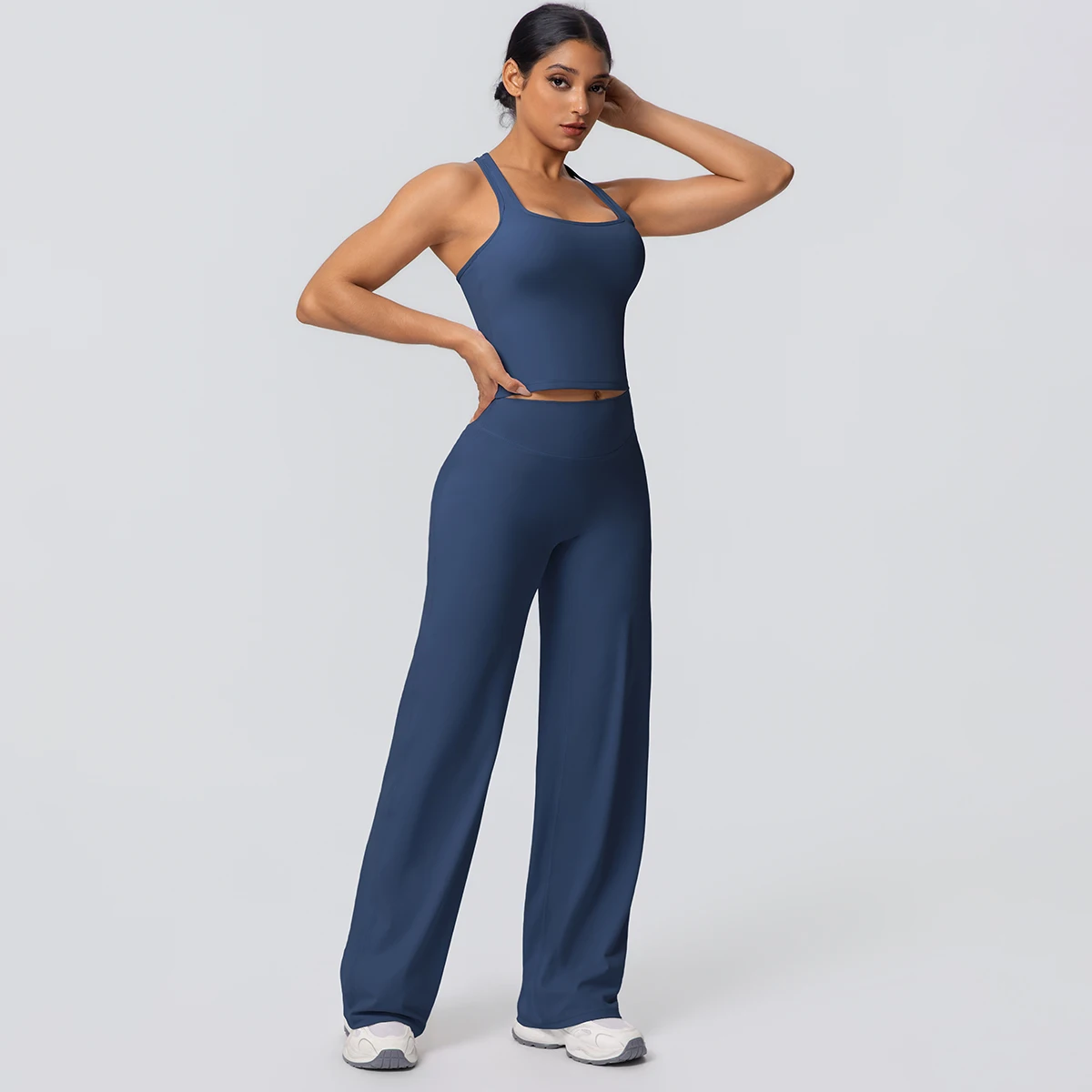 Frauen Sport Yoga Set Gym Schnell Trocknend Pfirsich Butt Yoga Hosen Einfarbig Schlank Schöne Zurück I-förmigen weste Yoga Set – Detail 21