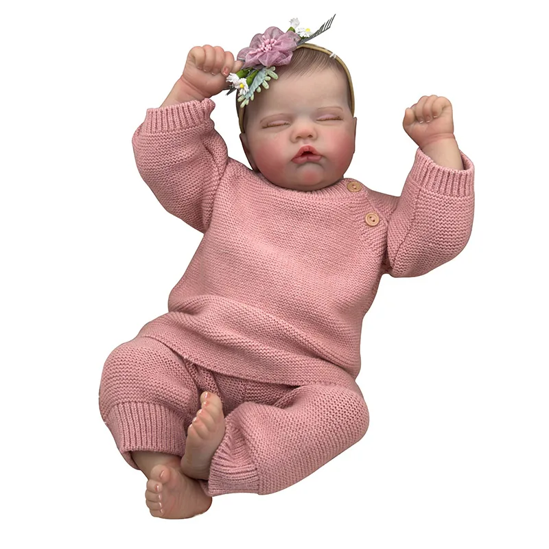 48cm Reborn Baby Doll Quinbee Sleeping Baby Handmade 3D Skin Rooted Hair Visible Veins