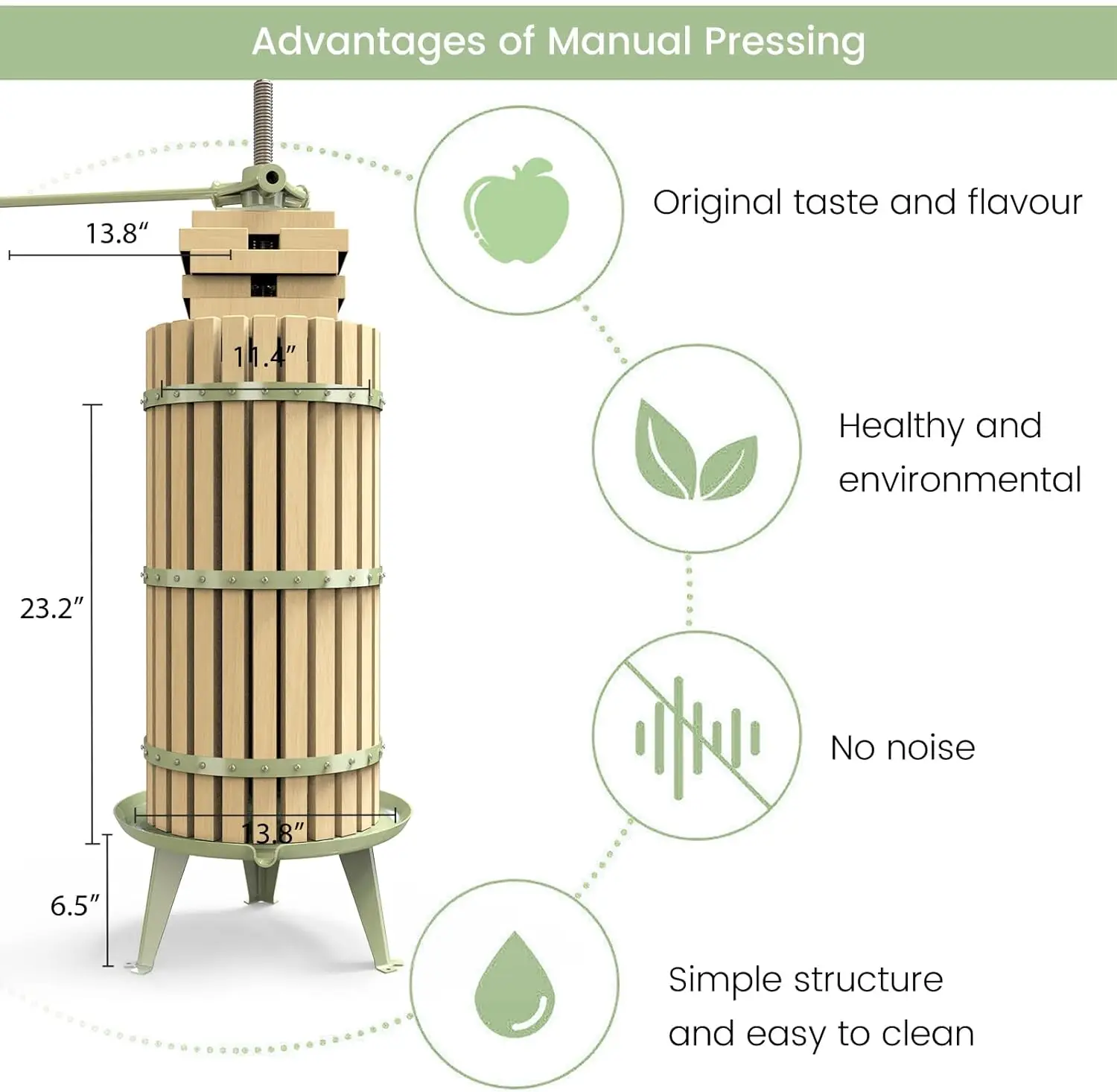 Fruit Wine Press - 100% Nature/Healthy Apple&Grape Crusher Manual Juice Maker for Kitchen, Solid Wood Basket with Blocks Cider W