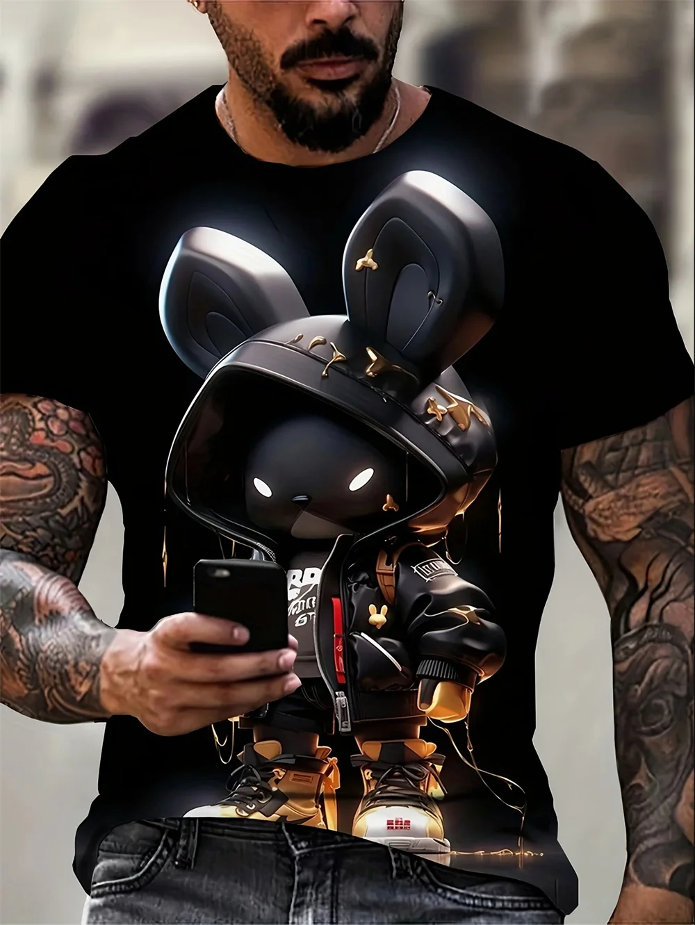 Summer men's T-shirt 3d printed Teddy Bear digital printed round neck short-sleeved top casual fashion