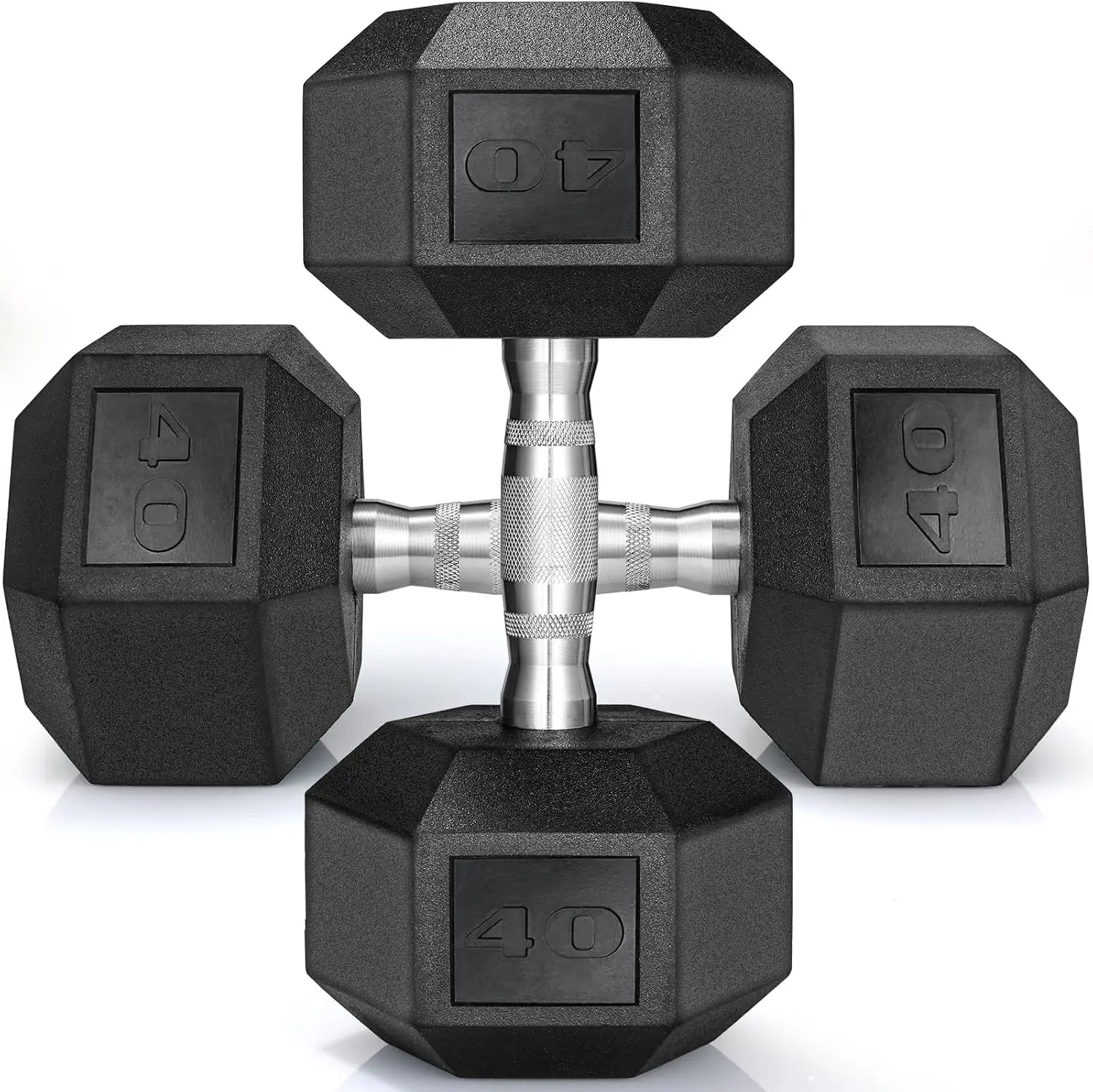 Rubber Hex Dumbbell Hand Weight, 40-75LB Dumbbells Rubber Coated Cast Iron Hex Black Dumbbells, Weights Dumbbells Set,1Pair/2Pcs