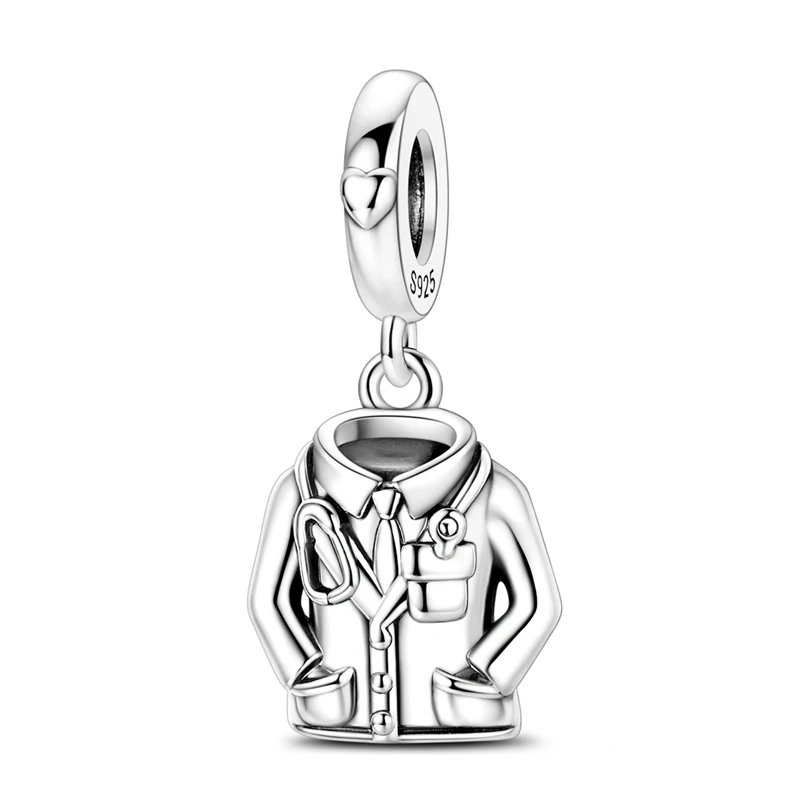 Nuevo Colgante de Plata de Ley 925 con Forma de Bata Blanca de Médico, Compatible con Pulseras Originales de 3mm, Joyería de Moda para Mujer, Regalos de Aniversario