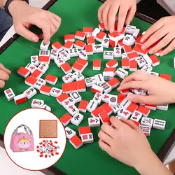 Hot Mini Mahjong Set Portable Majiang Travel Carry Bag Table Mat Mah-jong Indoor Party Entertainment Casual Board Game 26mm