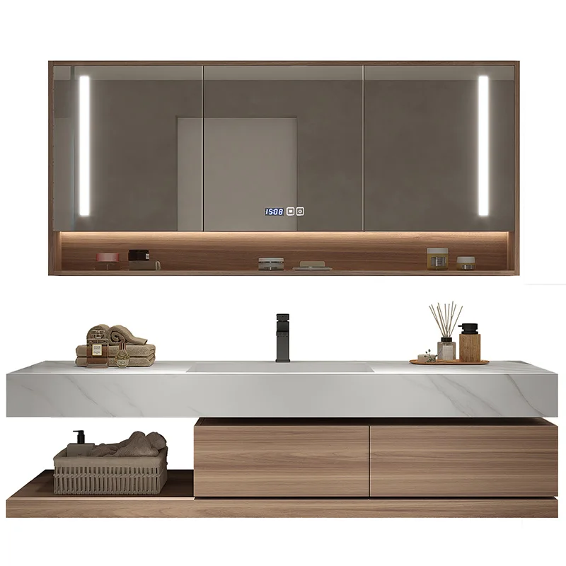 Designer rock slab integrated basin bathroom cabinet combination light luxury hand washing basin Bathroom cabinet washing table