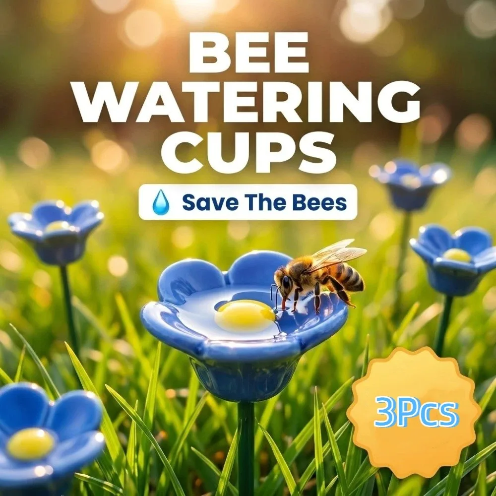 3 pcs Flower Shape Bee Butterfly Water Dispenser Ceramic Garden Decoration Bee Watering Station Gifts DIY Artificial Flower