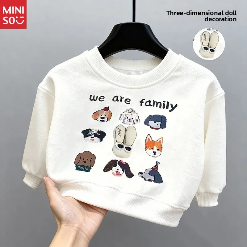 

Miniso 3D Plush Doll Kids Clothing New Autumn Winter Boys Girls Baby Cotton Long Sleeve Hoodie Cartoon Top