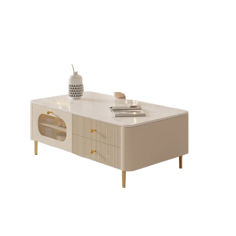 

ZYF solid wood rock slab coffee table living room household small apartment cream wind
