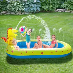 Piscina inflable de 1,7 M para niños, fuente de dinosaurio, bañera al aire libre, esterilla de juego de aspersión de delfines, juguete acuático de verano