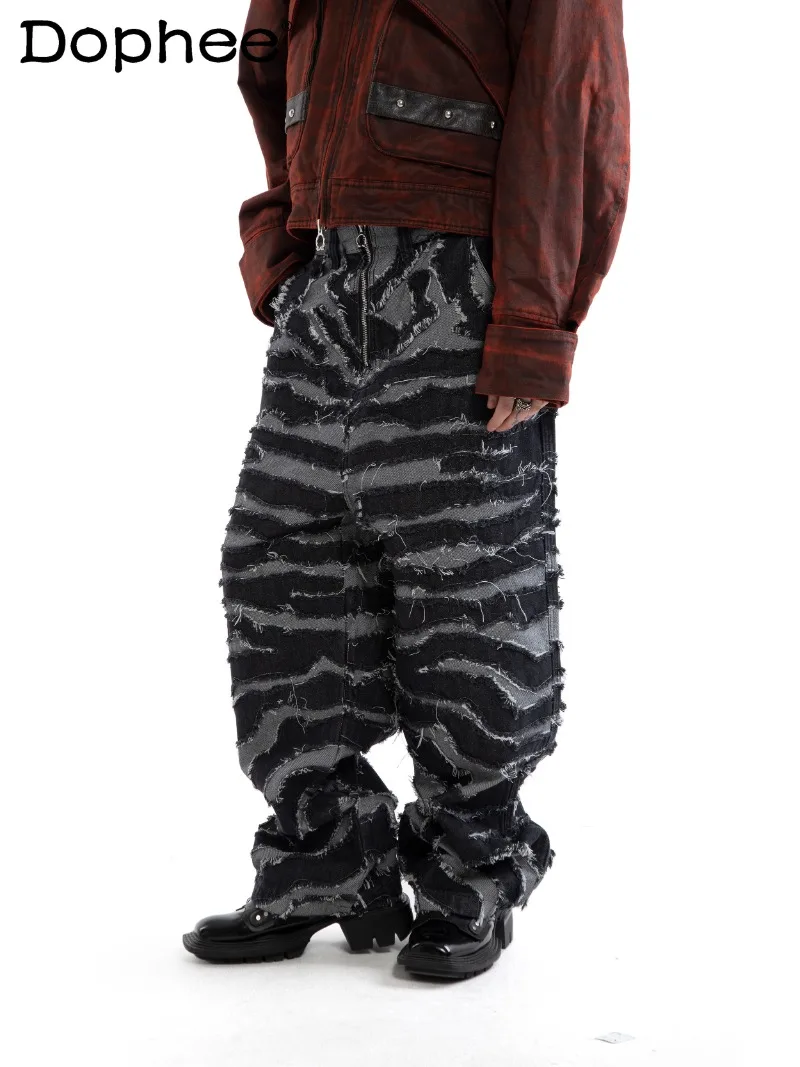 

Новые мужские джинсы 2026 года: американский ретро-стиль, модные, с бахромой, свободные, повседневные, уникальные широкие брюки для мужчин