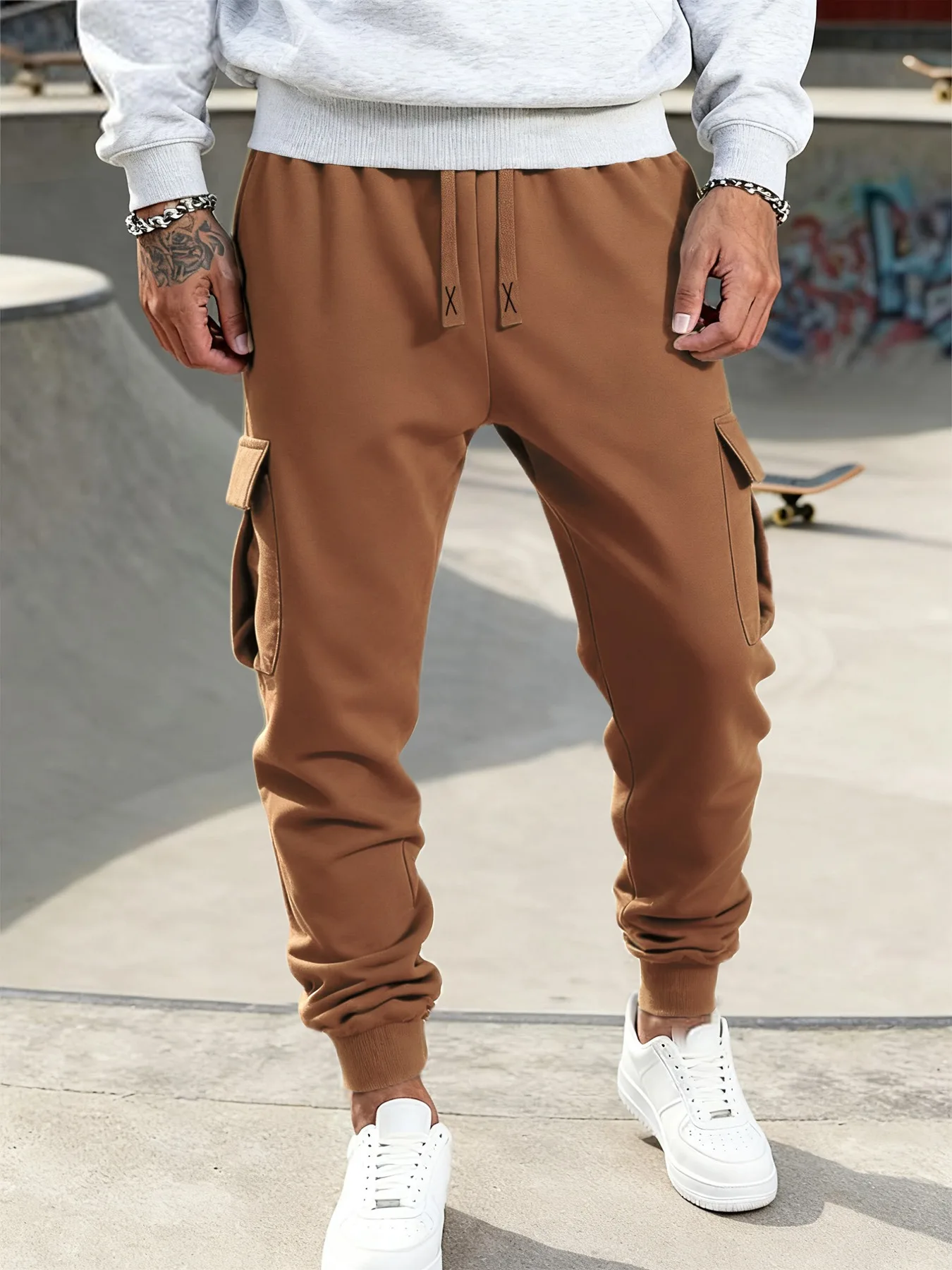 Mens Casual Pants Spring Autumn Sweatpants Drawstring Solid Color Workout Long Pants Fashion Gym Trousers with Pockets - Image 5