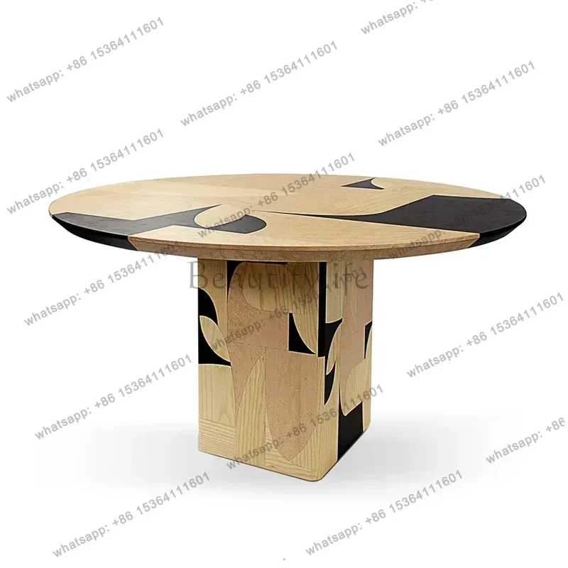 

Nordic designer art irregular sticky solid wood round table French antique villa dining table