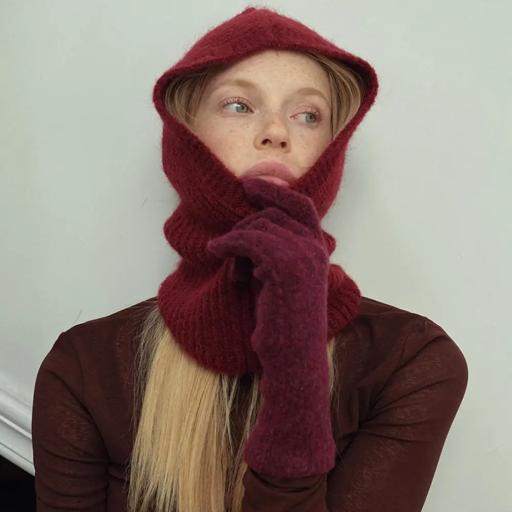 Simple Alpaca Wool Balaclava Hat Fleece Wool Blend Earflap Hat Solid Color Soft Knitted Hat Female/Girls