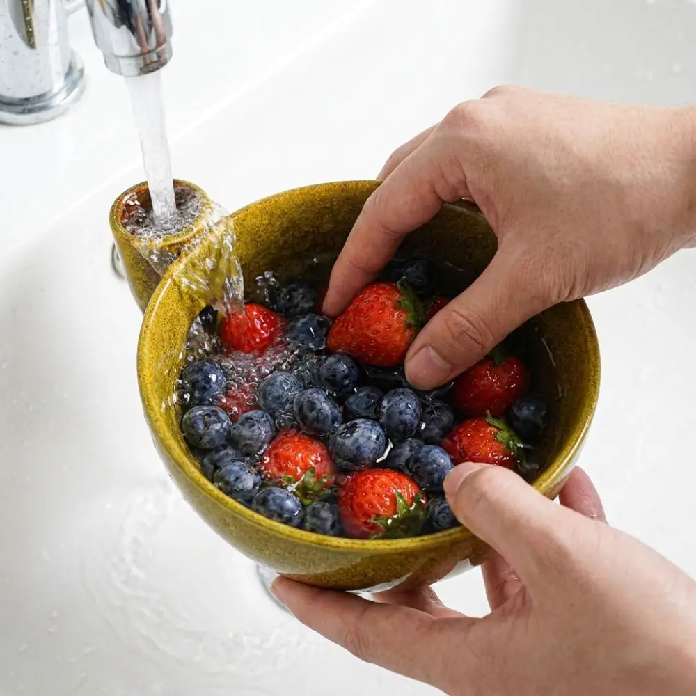 Ceramic Automatic Fruit Washing Bowl Large Capacity Quick Drain Dynamic Vortex Fruit Cleaning Bowl Central Flow Guide