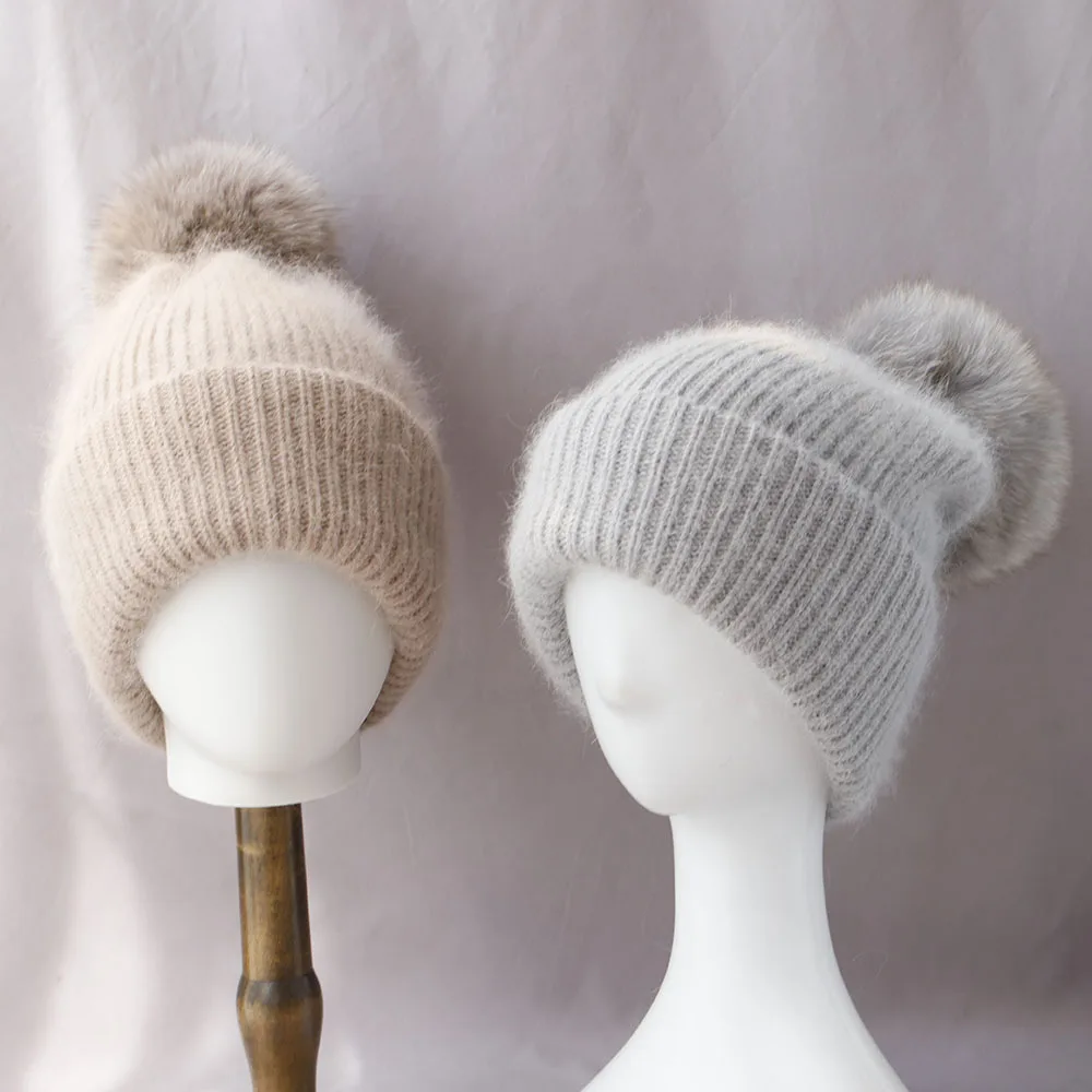 

Angora Hat Pompom Women Winter Beanie Knit Cap Warm Accessory For Girls Autumn Cold Weather Sports Skiing Outdoor Holiday