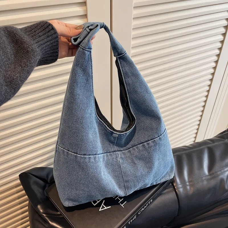 

2025 New Large Vintage Denim Tote Bag, Spacious Shoulder Crossbody Purse for Women, Casual Work Commuter Handbag
