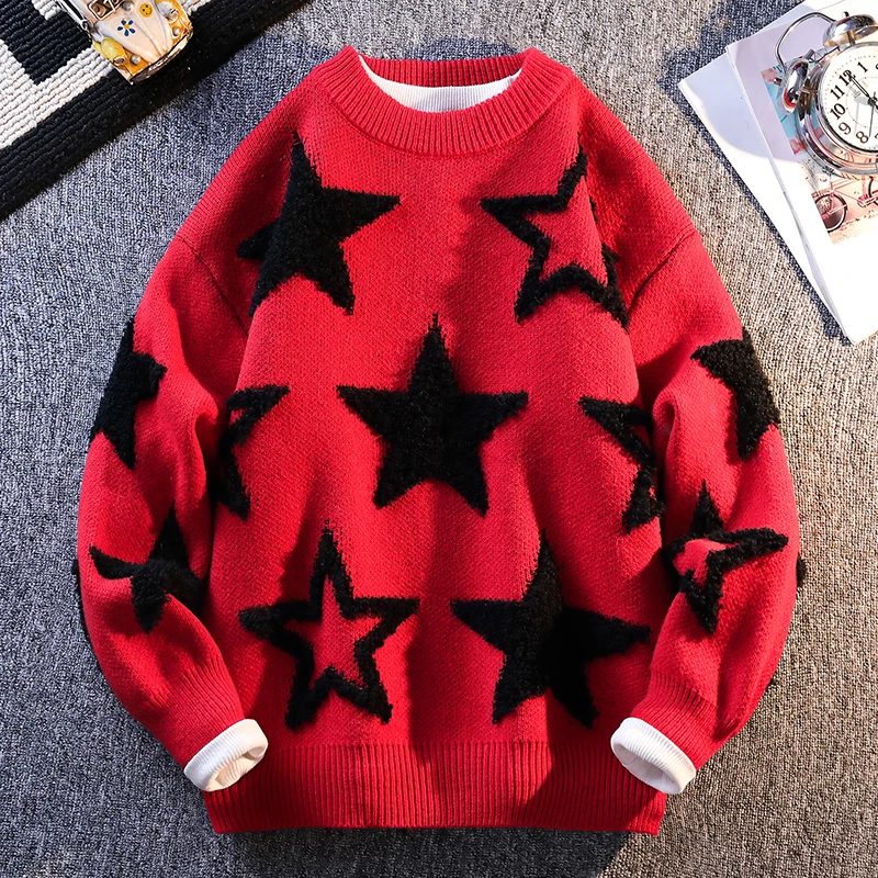 

Multi Colored Star High-quality Brand Knitted Sweater 2025 Fashion Street Trend Autumn Winter Daily Casual Warm Pullover