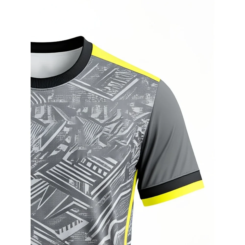 Herren-T-Shirt mit geometrischen Linien, Farbblock-Design, Rundhalsausschnitt, kurzen Ärmeln, für Sport, Training und Freizeit. – Detail 4