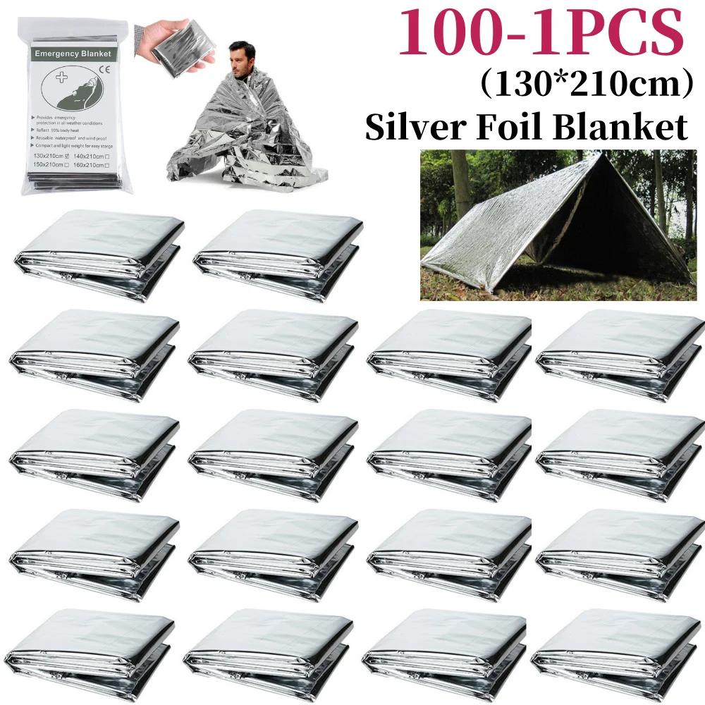 

100-1 шт., 130x210 см, гигантическое космическое одеяло, сохраняющее тепло тела, аварийное термоодеяло, идеально подходящее для походов, марафонов