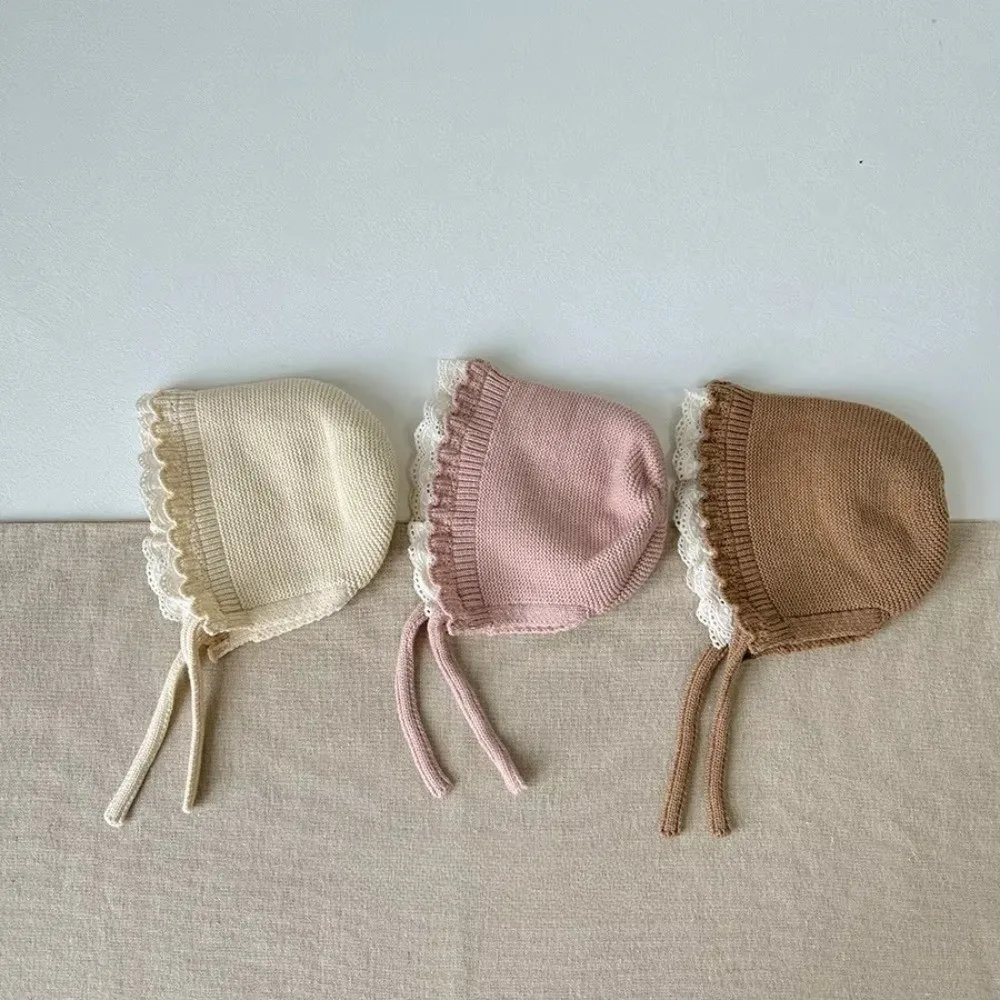

New Ruffle Lace Baby Hat Keep Warm Solid Color Ear Protection Cap Autumn Winter Cap Boys Girls