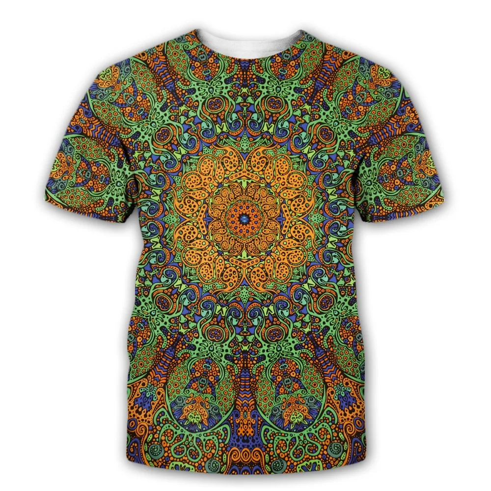 Mysterious Symbols New Fashion Trippy T-shirt Glow in the Dark 3D Psychedelic Printed Men  Short Sleeves Summer Streetwear