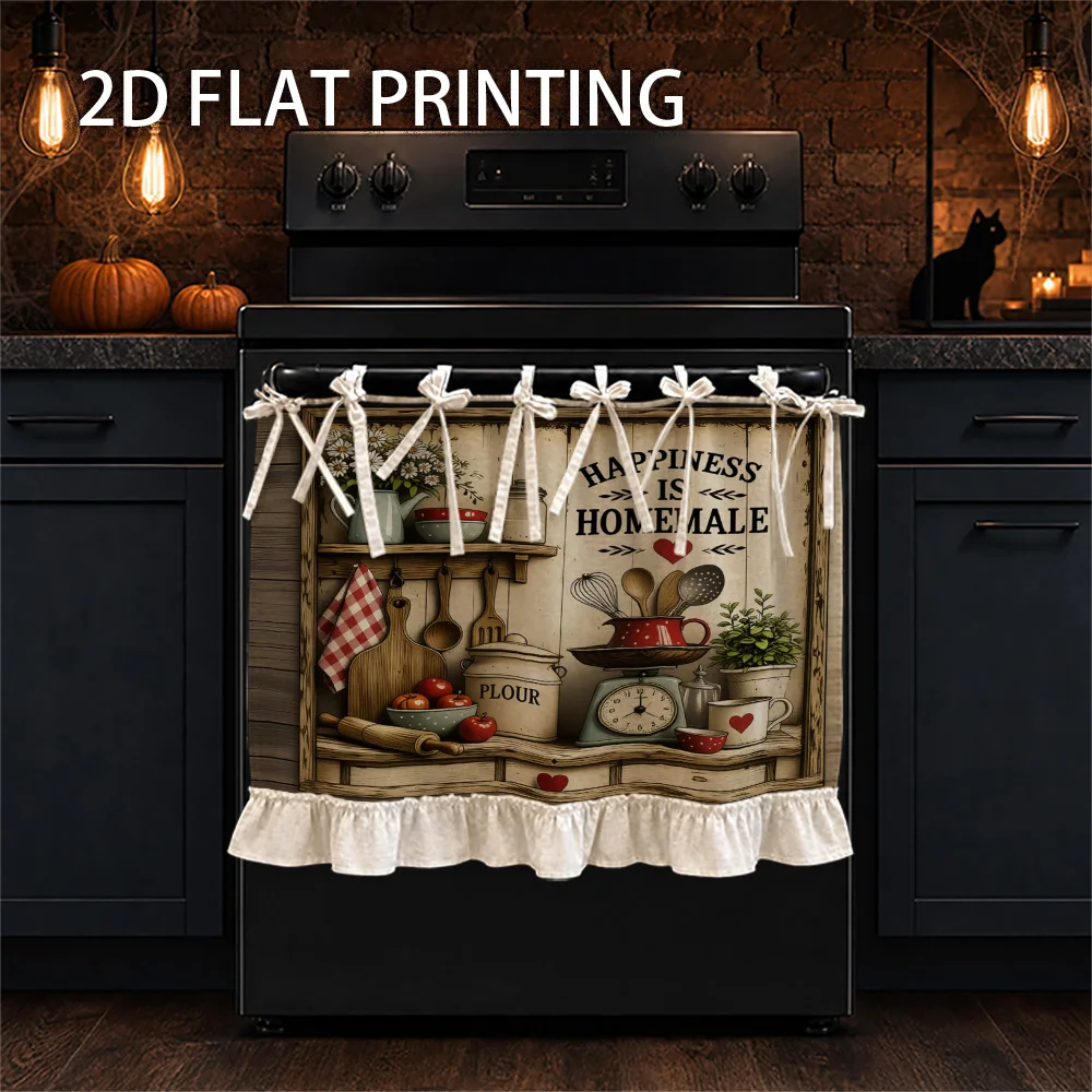 1PC kitchen stove curtain, cabinet curtain, apron. Designed with 2D graphic prints featuring farmhouse style graphic prints, the