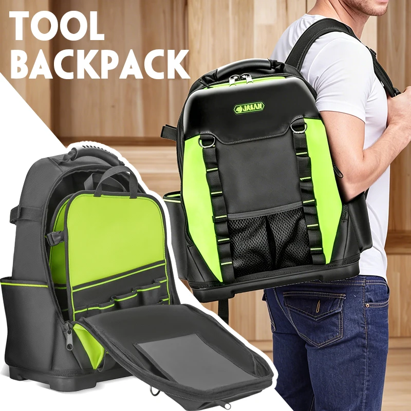 Tool Backpack, Heavy-Duty Tool Bag with Padded Shoulder, Waist Straps, Water-Resistant Construction HL051