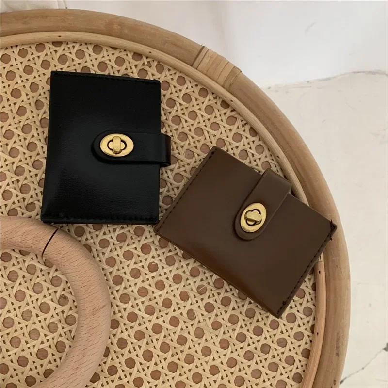 

Chic Korea Solid Color Card Holder Vintage Casual Women Wallet PU Leather Female Purse Money Clip Wallet Ins Lady Coin Purse