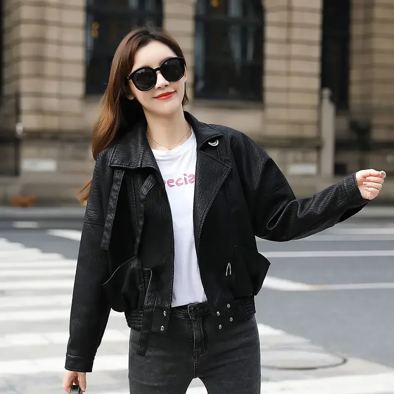 2024 New Leather Jacket Women Spring Autumn Coat Women Faux PU Bike Jacket Moto Leather Jacket Lady Casual Street Outwear Q381