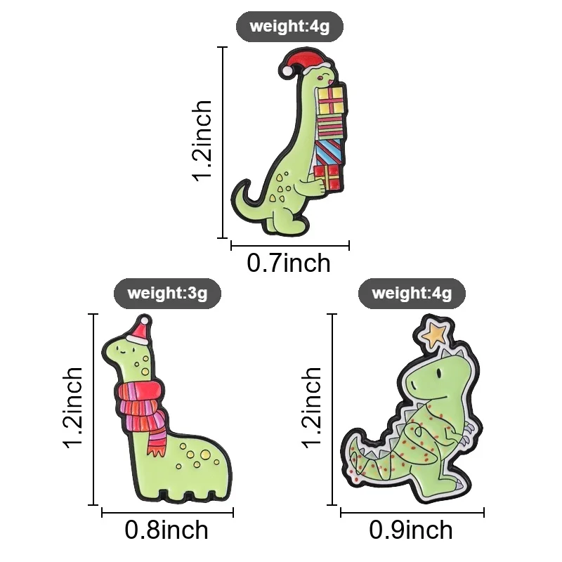 T-Rex With Star Decoration Red Spots Enamel Pin, Cute Christmas Brooch With Green Dino For Holiday Gift And Festive Style