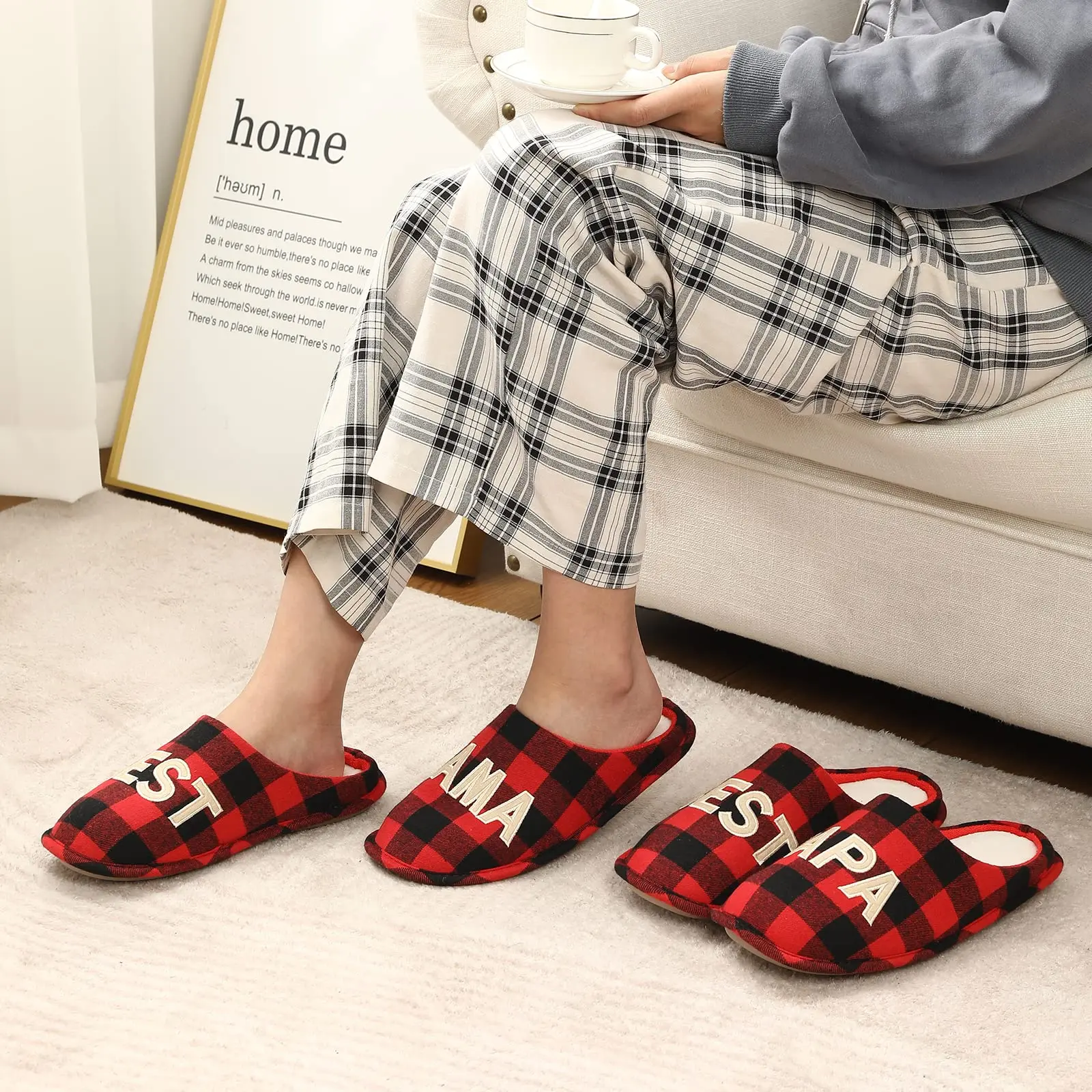 Comwarm Winter Men House Slippers Short Plush Men Slippers Family Fuzzy Flat Slippers Father's Day Christmas Slippers For Gift