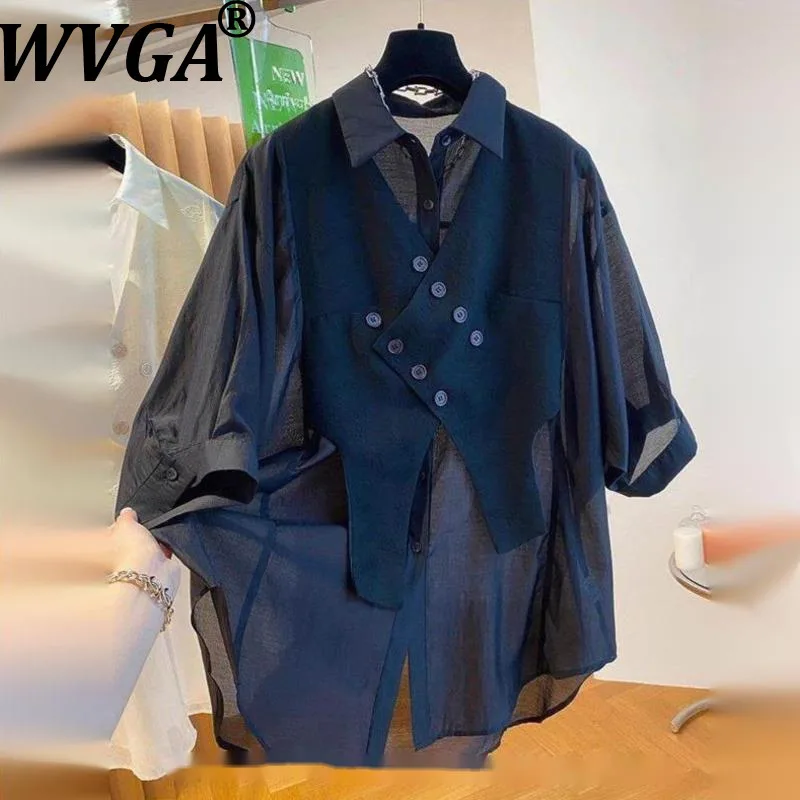 

Летняя новинка WVGA: Мужская модная рубашка с длинным рукавом, имитация двухслойности, трендовый дизайн, нишевый шик, повседневный стиль, отложной воротник, модель W22183