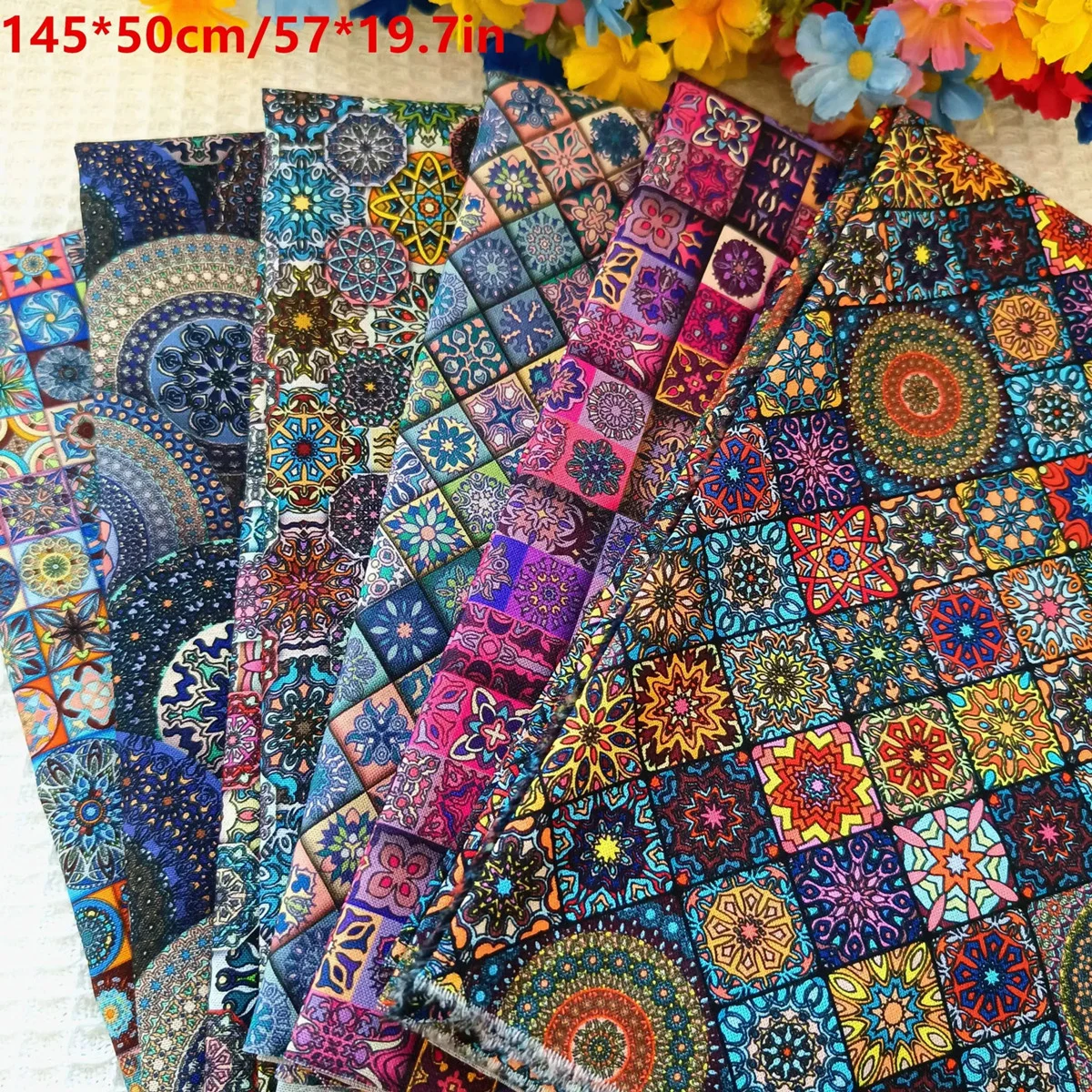 1pc 50*145cm/19.7*57in Sewing Fabric Bohemian Style Mandala 100% Cotton Printed Boho Clothes DIY Doll Dresses Handmade Patchwork