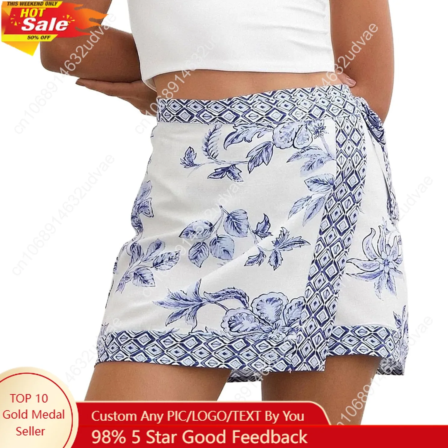

Womens Floral Wrap Mini Skirt Summer Beach Short Skirt Casual Knot Side High Waist A Line Vacation Outfits Skirts