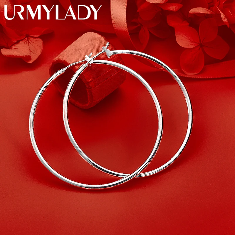 

URMYLADY 925 Sterling Silver 50mm Big Circle Earrings for Women Luxury Hoop Wedding Engagement Party Fshion Charm Jewelry