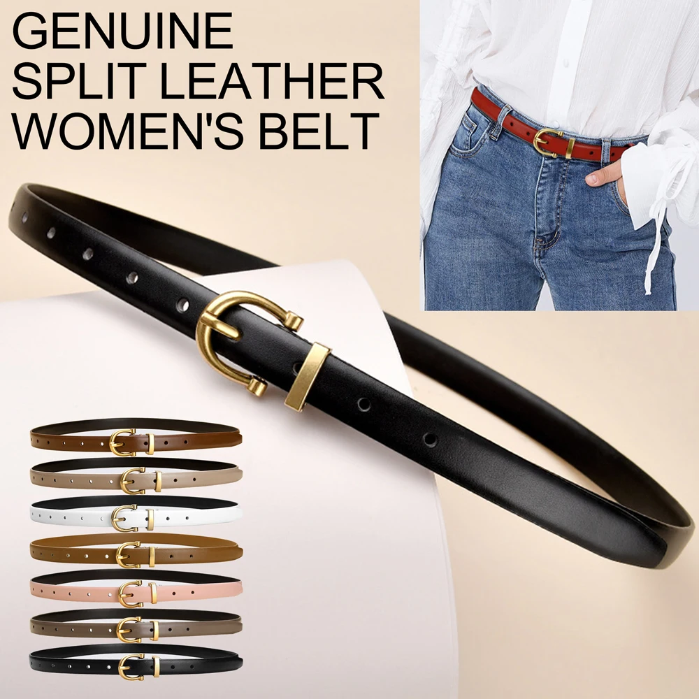 

Женский тонкий кожаный ремень с разрезом | Ремень из телячьей кожи шириной 1,8 см с классической пряжкой-застежкой | Повседневный ремень для платья | Высококачественный модный ремень