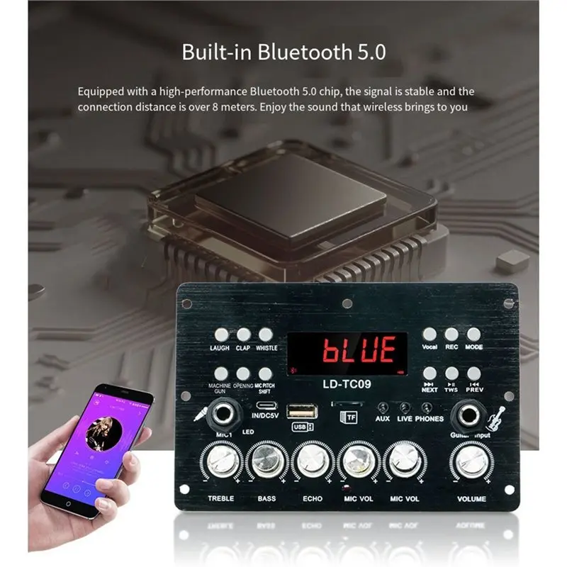【A17Z】Guitar Instrument Amplifier Board 2-Channel 30W+ 30W Power Amplifier Board Bluetooth 5.0 For Car Speaker Outdoor Square