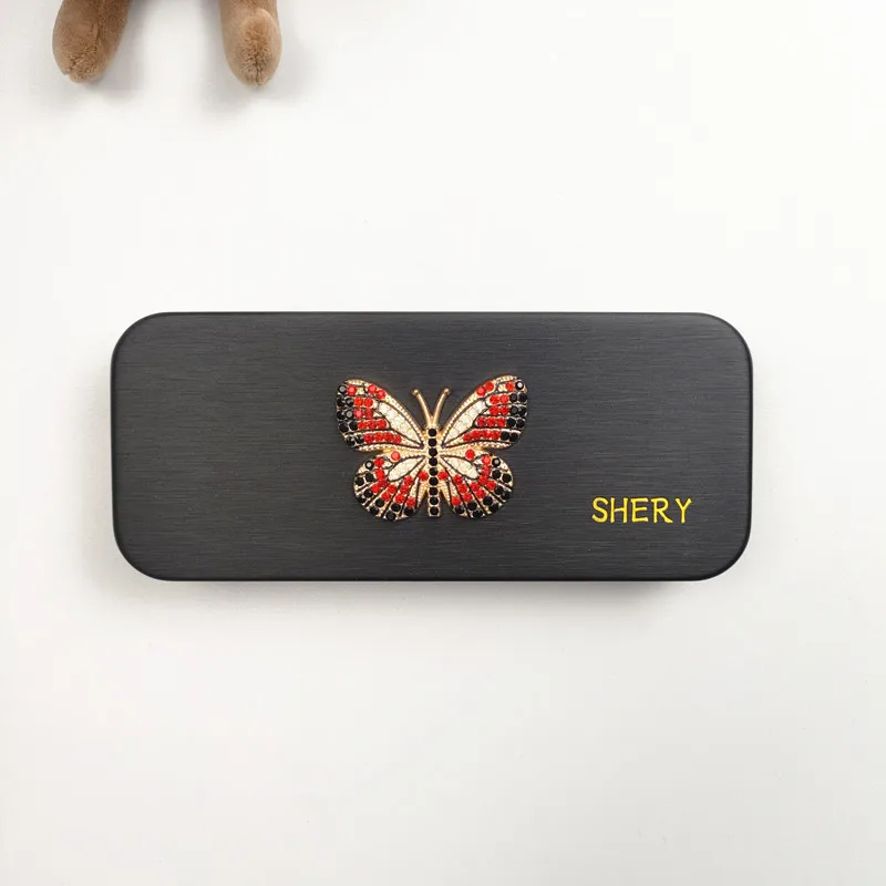 مجموعة مرصعة بالألماس للرجال والنساء من الجلد الصلب المحمول نظارات القراءة الصلبة صندوق النظارات حافظات النظارات هدية فتاة