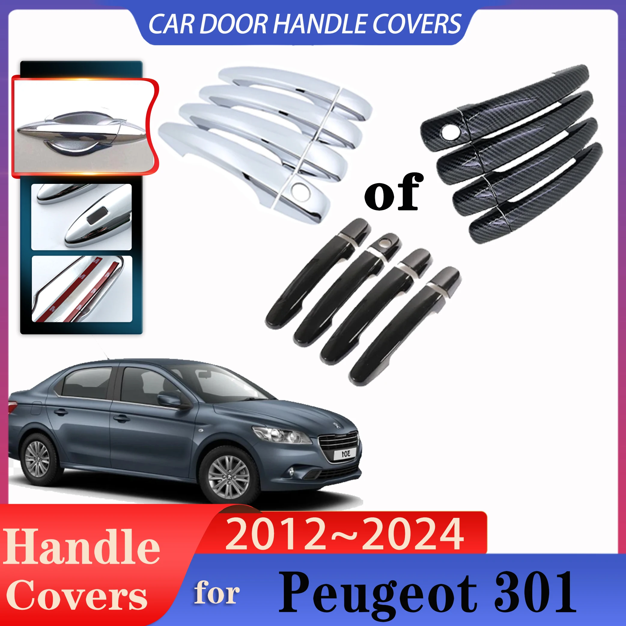 Untuk Peugeot 301 Aksesori Citroen C Elysee 2012 ~ 2024 pegangan pintu mobil meliputi dekorasi pelindung goresan eksterior Aksesori Mobil