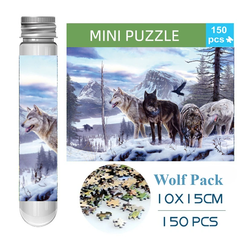 150PCS Mini Jigsaw Puzzle Set with Test Tube Decompression Toys Wolf Pack Design Adult Family Educational Decoration Toy