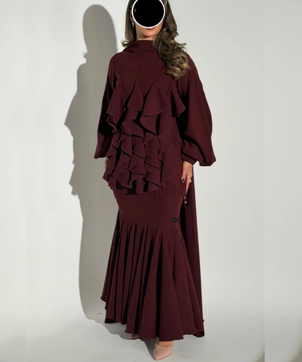 Customized Sparkle Jersey Pleat Ruffle Trumpet High Collar Long Evening Dresses Luxury Celebrity Sizes Available
